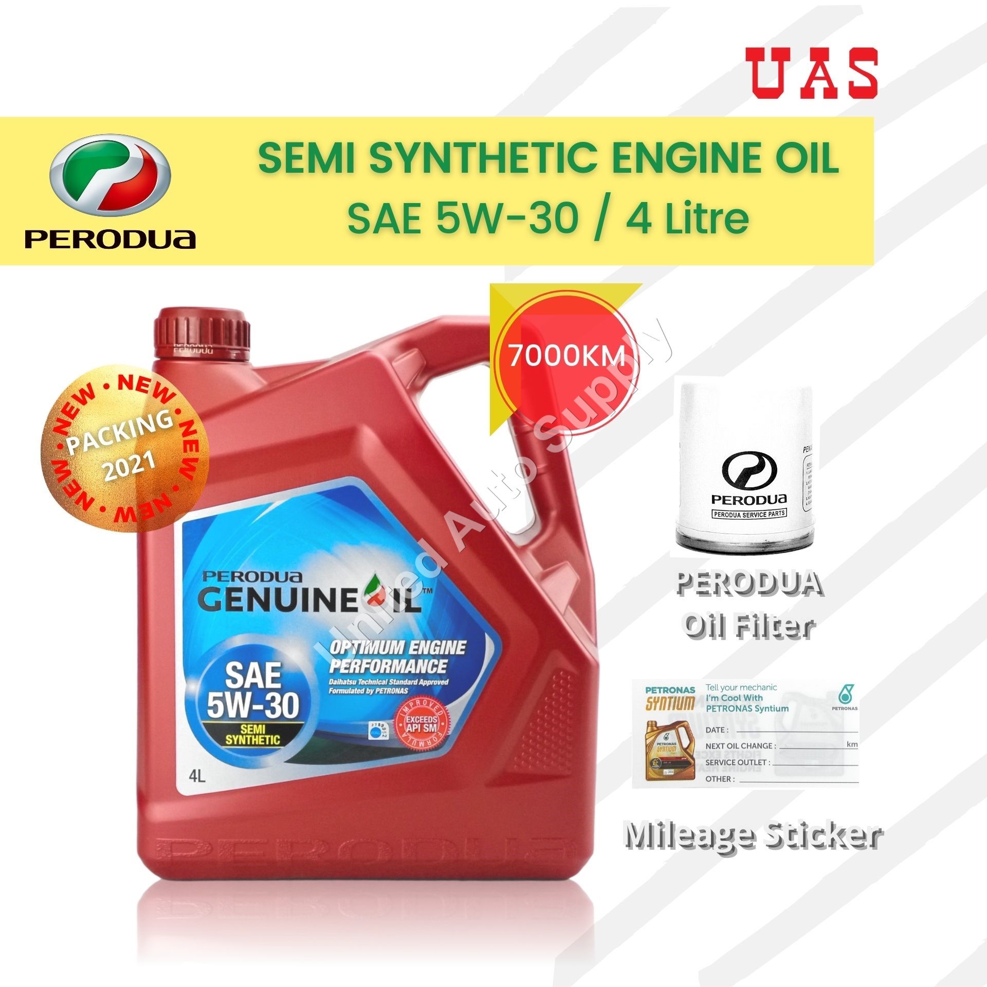 Perodua 5w30 Semi Synthetic Engine Oil 4l With Oil Filter For Myvi Alza Bezza New 2021